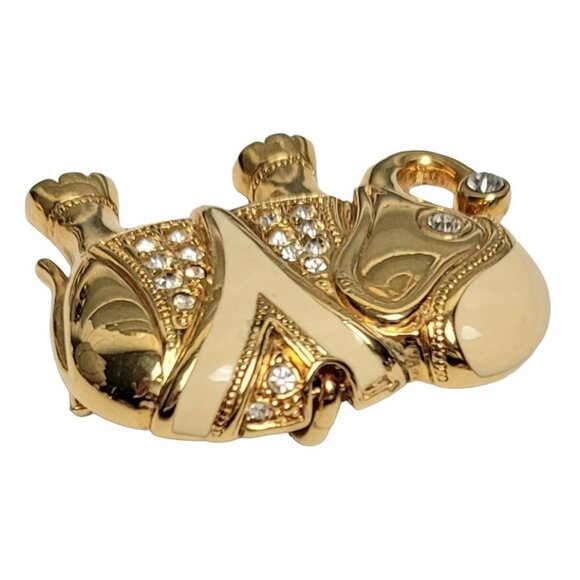 Vintage KJL For Avon Cream Enamel Clear Rhinestone Elephant Brooch Pendant - Picture 4 of 10